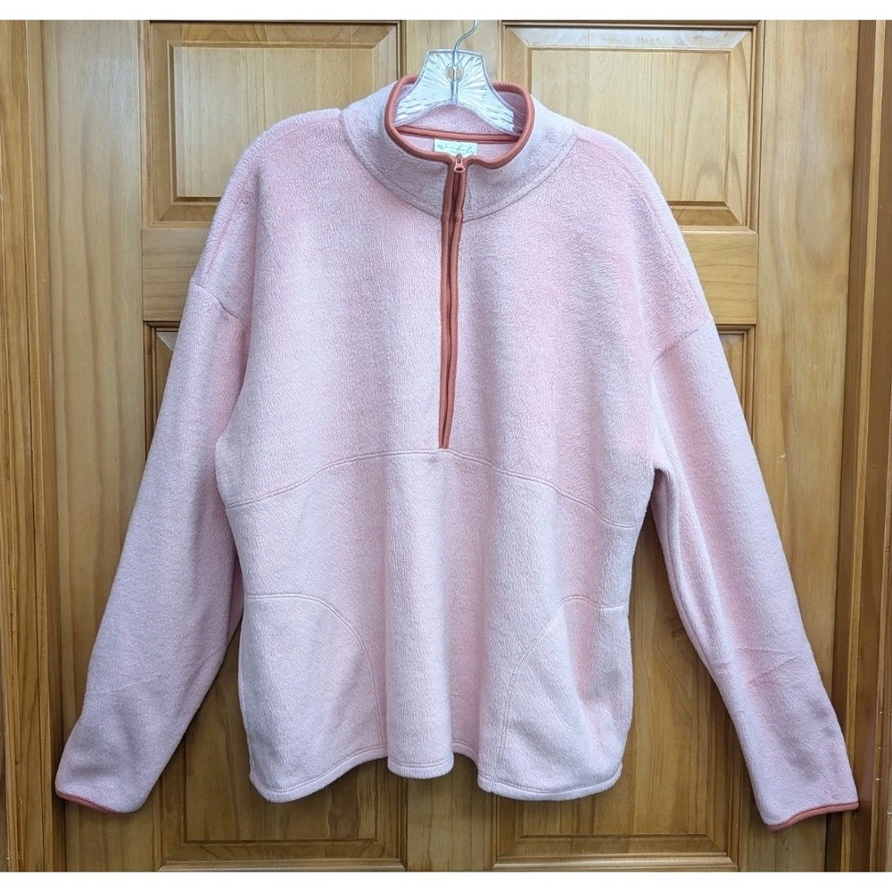 Wonderly Studio Women's XL Active Wear Jacket Top 1/2 Zip Peach Fleece Pockets